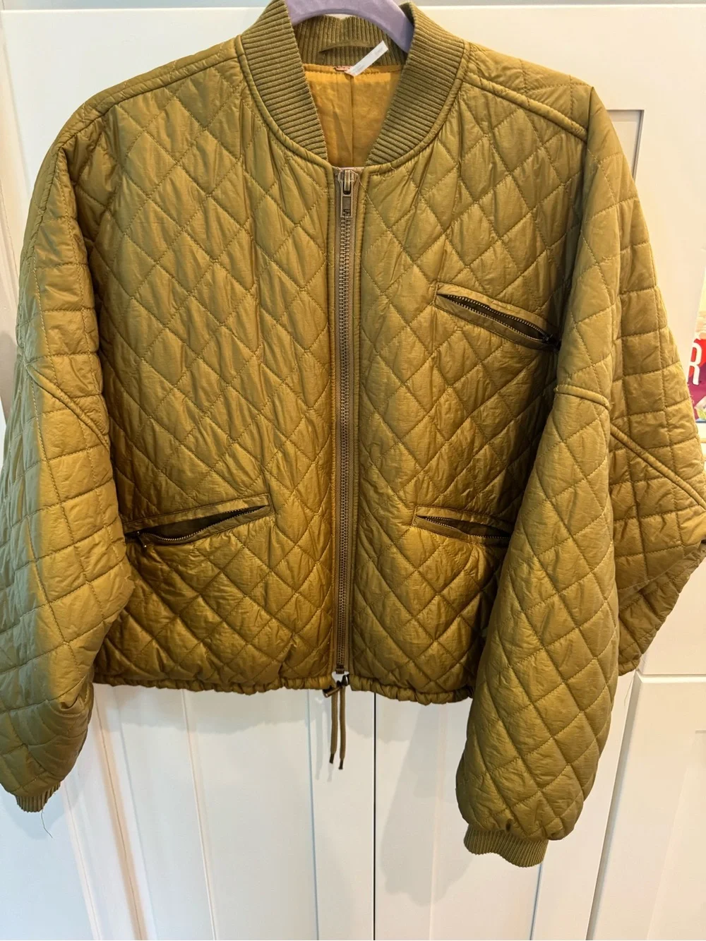 Free People Quilted Olive Green Bomber Jacket